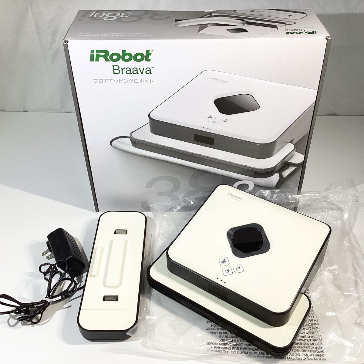 【動作品】iRobot ブラーバ 380j アイロボット 床拭きロボット 簡単操作 水拭き・乾拭き 急速充電 落下防止 B380065 ホワイト 本体 充電器 