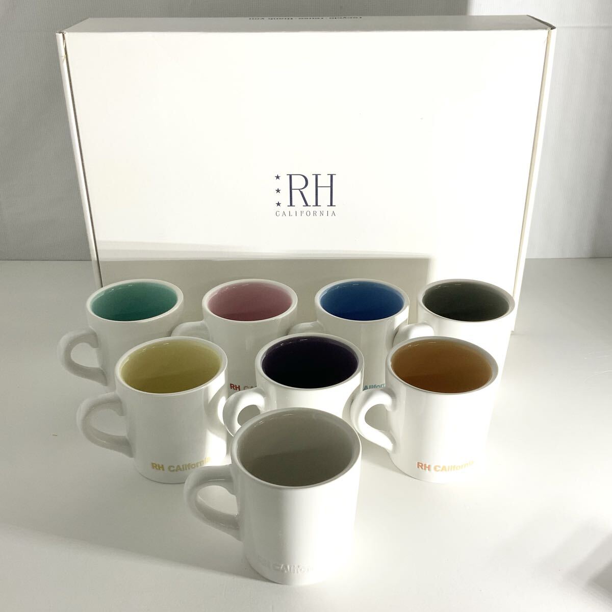 【保管品】Ron Herman ロンハーマン マグカップ 8点セット RH California ホワイト マルチカラー ティーカップ 洋食器 箱付き