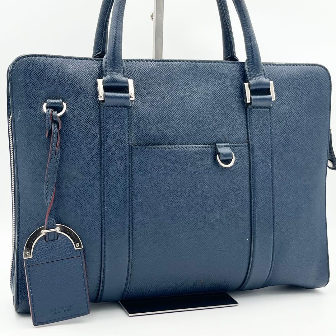 ブルガリ マン BVLGARI MAN ビジネスバッグ ブリーフケース チャーム A4収納可 PC サフィアーノレザー ネイビー 紺 革 2way 書類鞄