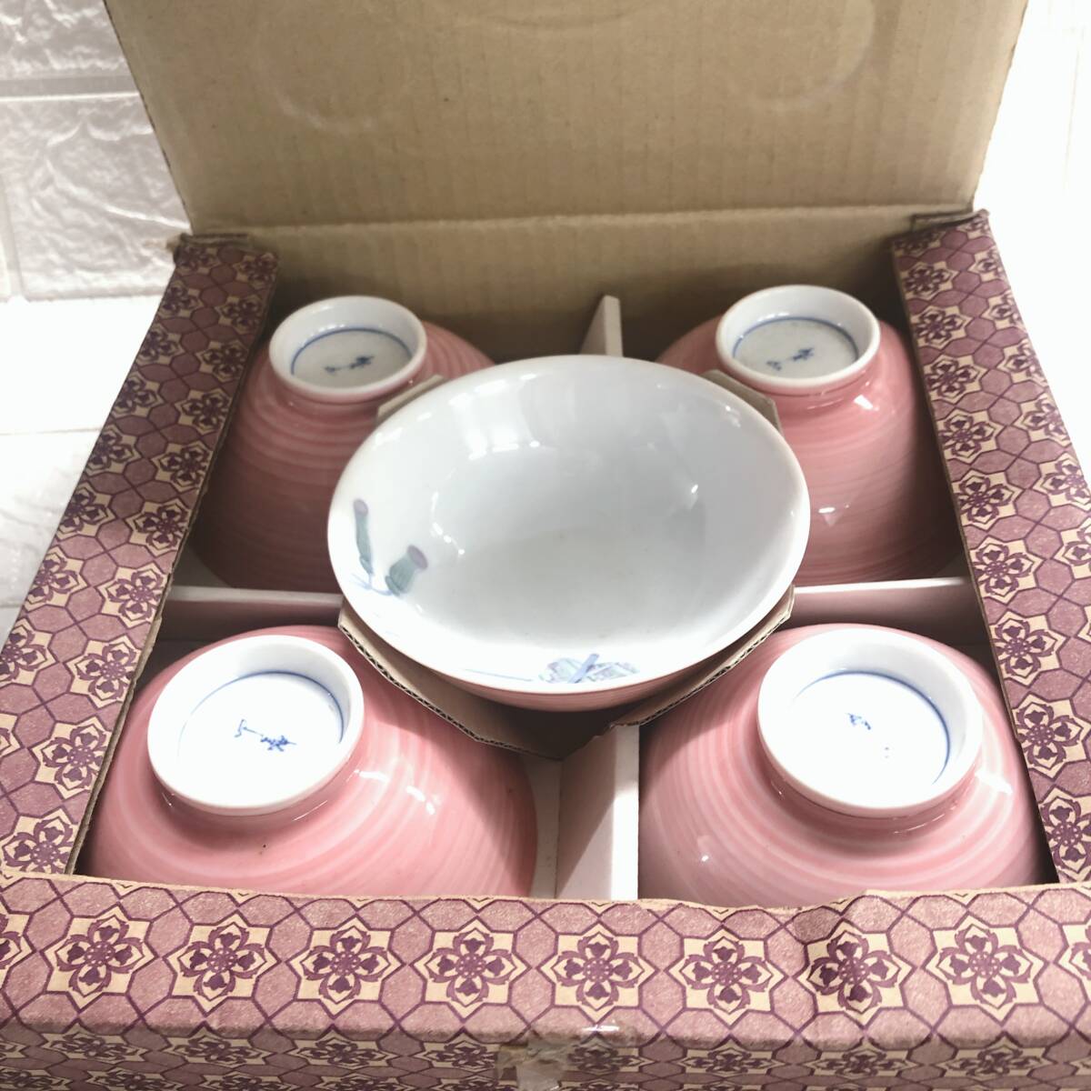 ★【在庫処分価格】特撰 相撲土産 茶碗 和食器 5点 レトロ 経年保管品 現状品☆T5-581J