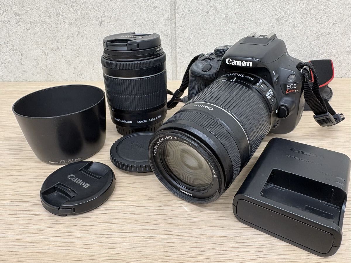 イ)【中古/通電OK】Canon (キャノン)　EOS Kiss X7　デジタル一眼レフカメラ　ダブルズームキット EF-S 18-55mm IS STM / 55-250mm IS Ⅱ