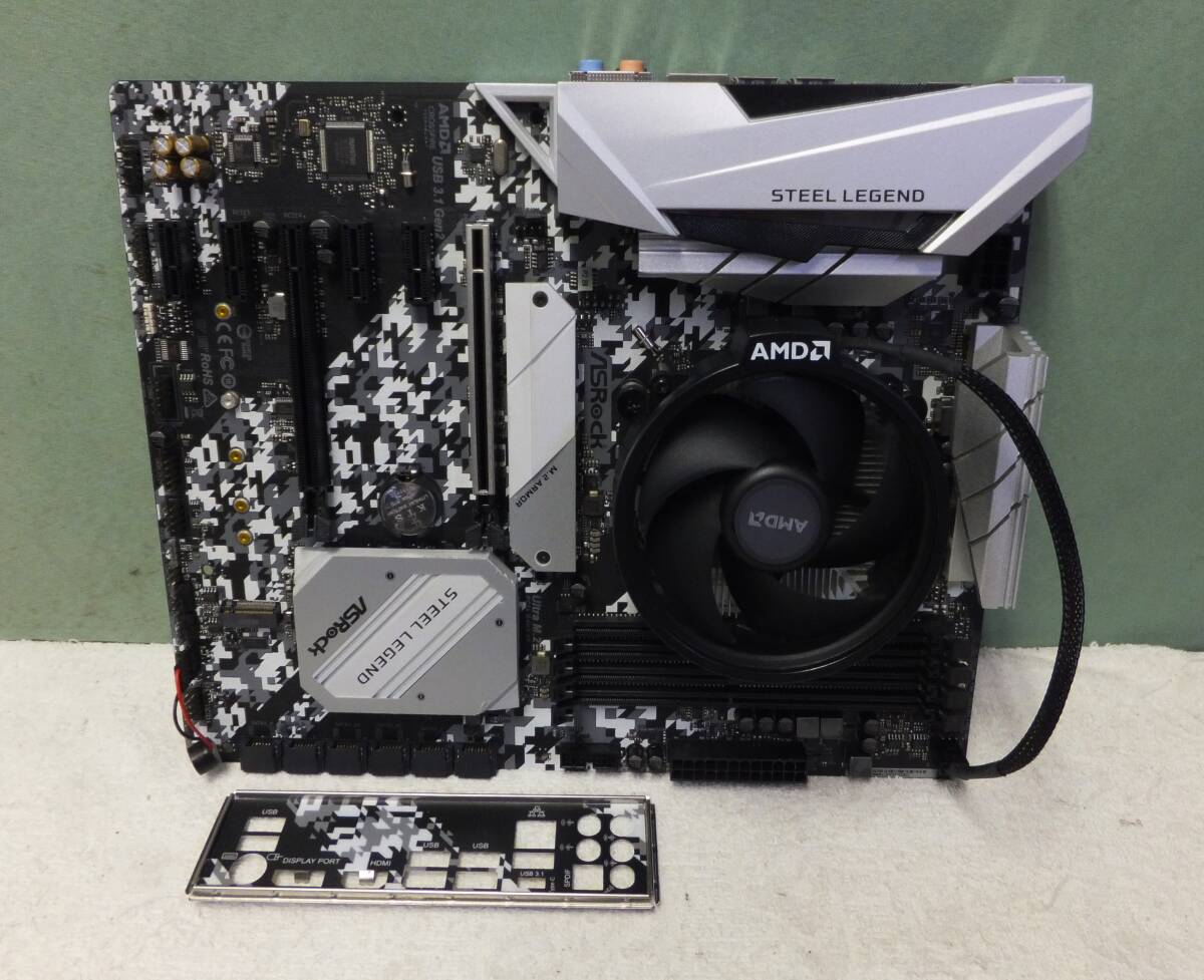 ASRock B450 Steel Legend P2.80 マザーボード CPU AMD Ryzen5 2600 3400MHz クーラーセット 中古 BIOS起動確認済 