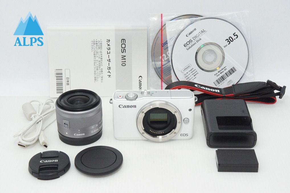美品 Canon キヤノン EOS M10 レンズキット (EF-M 15-45mm F3.5-6.3 IS STM) ミラーレス一眼カメラ ホワイト 260502l【アルプスカメラ】