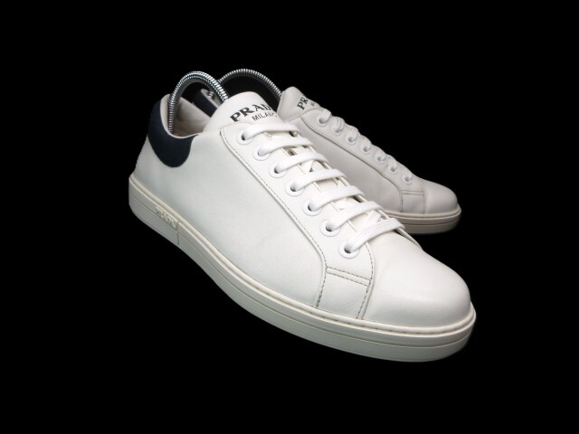 ◆本物保証◆PRADA◆プラダ◆メンズ/ダウンタウン/レースアップ/レザー/スニーカー/シューズ/革/靴/白/27.5㎝前後★☆極美品(箱付)☆★