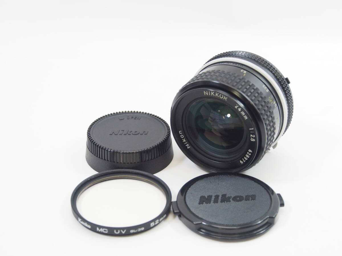 ◎Nikon ニコン Ai NIKKOR 24mm F2.8 広角レンズ（フィルター前後キャップ付）