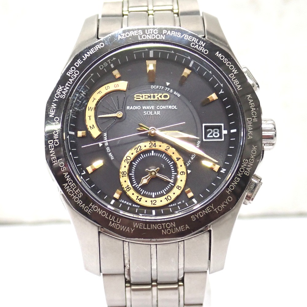 Ft1307301 セイコー 腕時計 ブライツ ワールドタイム ソーラー 8B53-0AA1 ブラック文字盤 メンズ SEIKO 中古