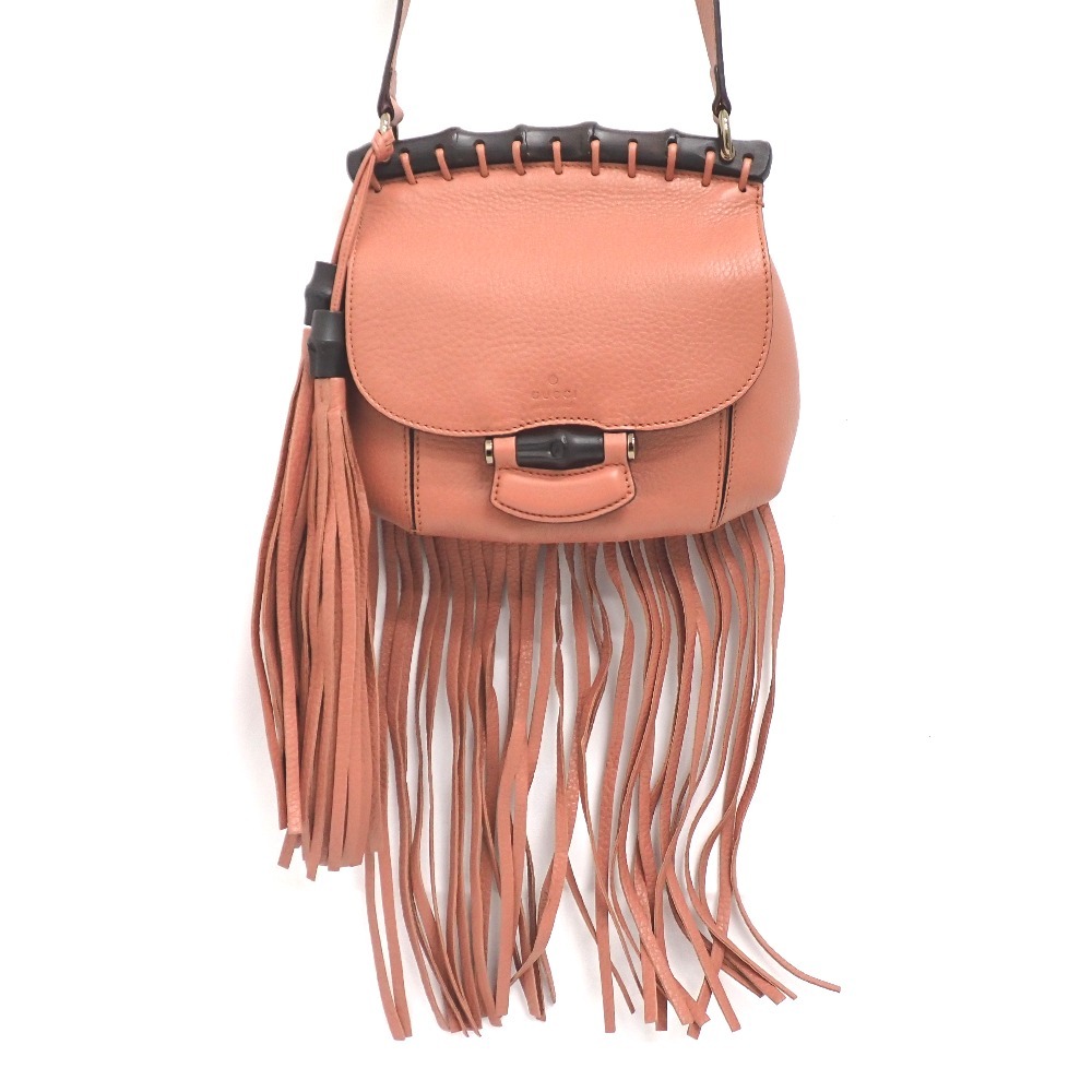 NA14601 グッチ ショルダーバッグ バンブー フリンジ 347100 レザー ピンク系 レディース GUCCI 中古・美品