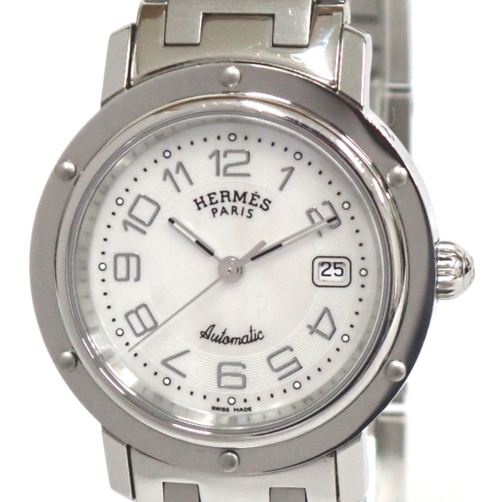 NA14701 エルメス 腕時計 クリッパー CL5.410 自動巻き デイト ホワイトシェル文字盤 ボーイズ HERMES 中古