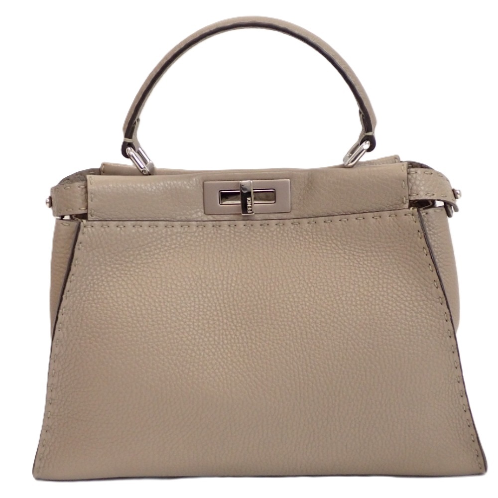 Th1012771 フェンディ ピーカブー セレリア ミディアム ベージュ系 ハンドバッグ 2way 本革 レディース FENDI 良好・中古