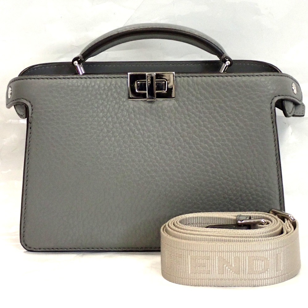 Th663431 フェンディ ピーカブー ISeeU エックスクロス 7VA582 グレー系 本革 ショルダーバッグ 2WAY ハンドバッグ FENDI 良好・中古
