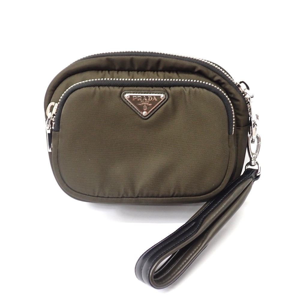 Ft634144 プラダ ポーチ ナイロンポーチ モスグリーン レディース PRADA 中古