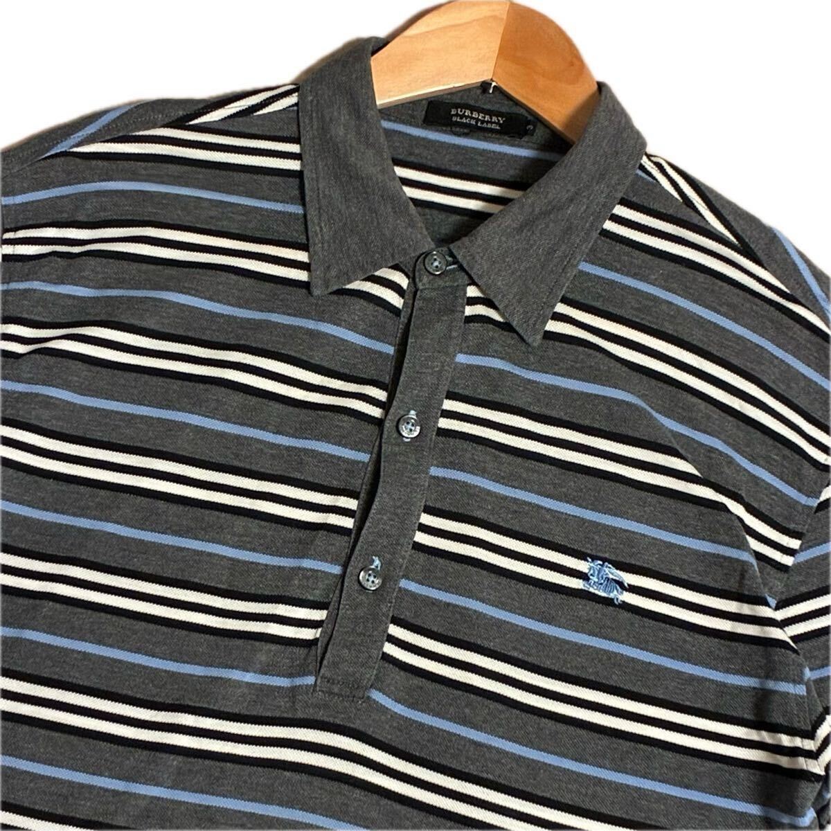 BURBERRY BLACK LABEL バーバリー ブラックレーベル ノバライン 半袖 ポロシャツ 3 ( L ) グレー ブルー ホワイト シャツ 