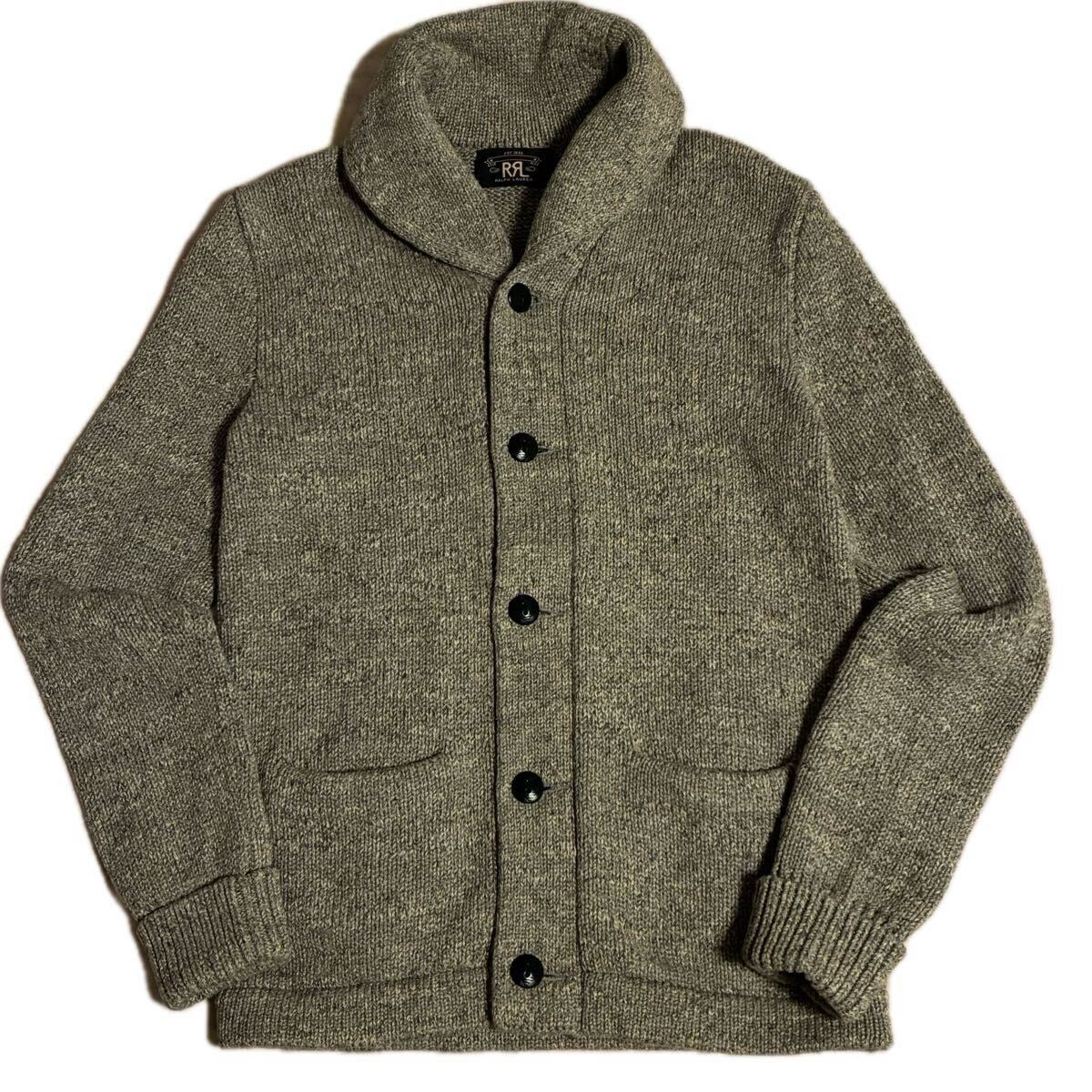 極美品 RRL ダブルアールエル ショールカラー カーディガン セーター S ポロ ラルフローレン グレー 黒印ボタン