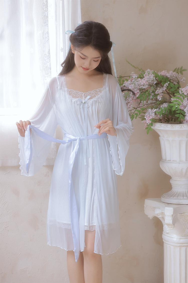 L051　ワンピースレディース● 着心地抜群 20代30代40代 ●　高品質　　パジャマ　　　ガウンセット　　水色