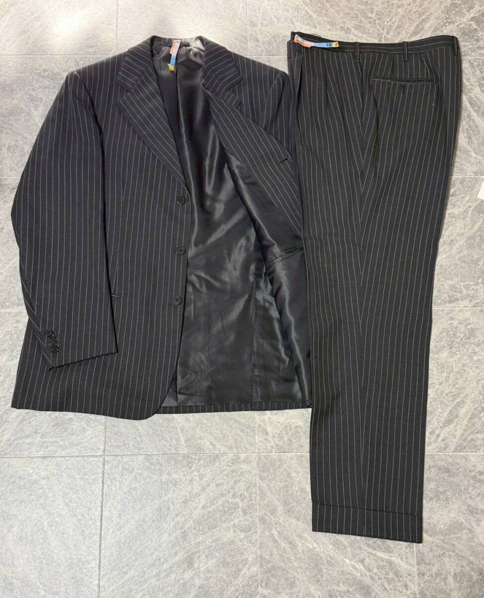 TINDARO DE LUCA Bespoke Huddersfield ティンダロ デ ルカ ビスポーク ウール シングル ストライプ柄 2タック スラックス スーツ XL
