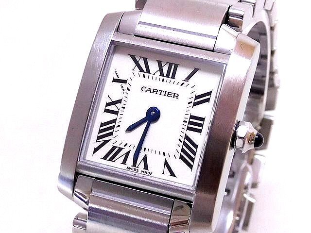 新品同様 カルティエ 時計 ■ 2384 タンクフランセーズSM ステンレス ホワイト 文字盤 レディース クォーツ Cartier □8B8E