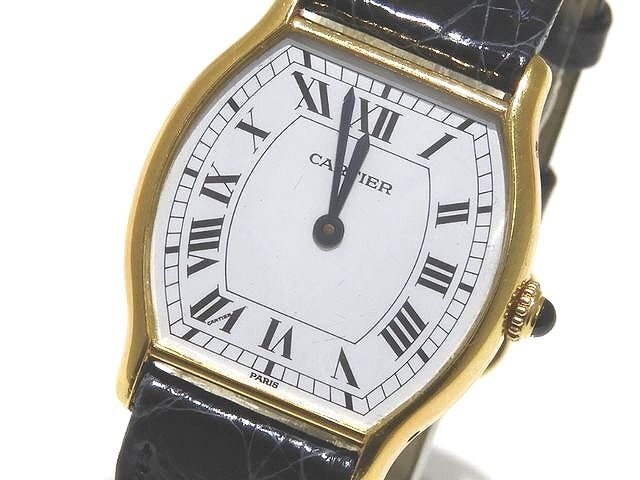 ヴィンテージ Cartier カルティエ トーチュ LM メンズ 手巻 時計 10712 ☆ K18YG イエローゴールド × 革ベルト 白文字盤 Cal.107▼7K8ES●