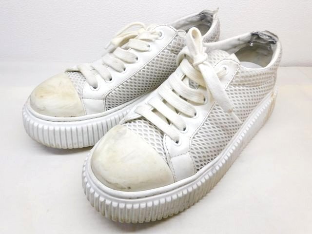 3F ミュウミュウ ■ レディース靴 訳あり品 ローカット スニーカー 726 サイズ37 約24cm相当 メッシュ アイボリー系 MIUMIU □7L8ES