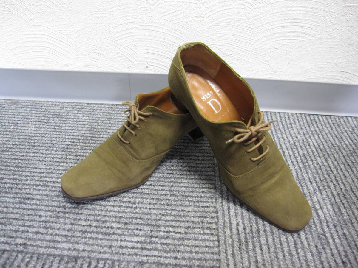 ★#8B 【中古品】MISS D S/115 K40 CAMOSCIO NERO 35 1/2 22.5-23.0cm カーキ系 スエード レースアップシューズ