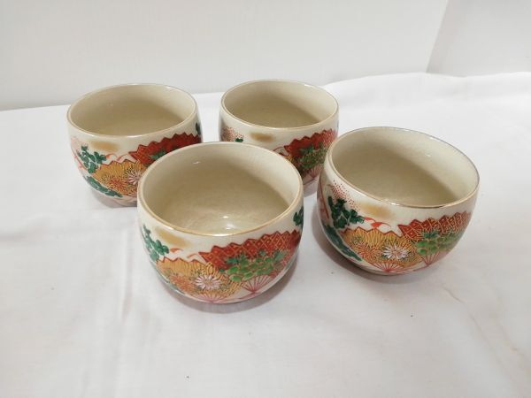 九谷焼 九谷陶仙 茶碗 湯呑 4客