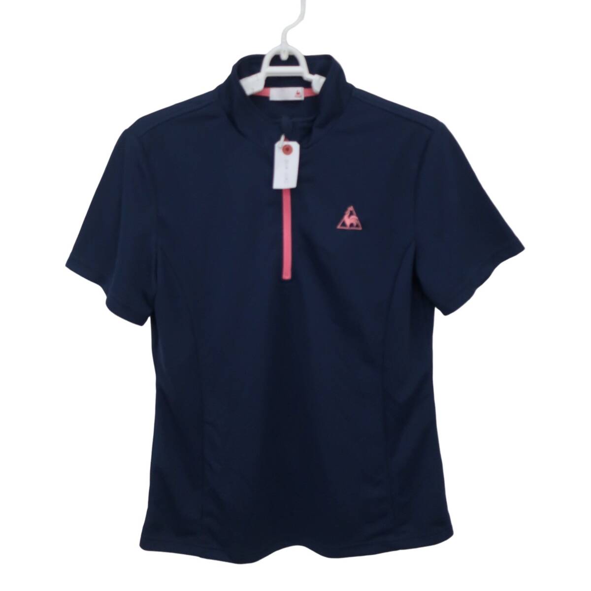 【美品】le coq sportif(ルコックスポルティフ) 半袖ハーフジップシャツ ネイビー レディース O ゴルフウェア 2604-0142 中古