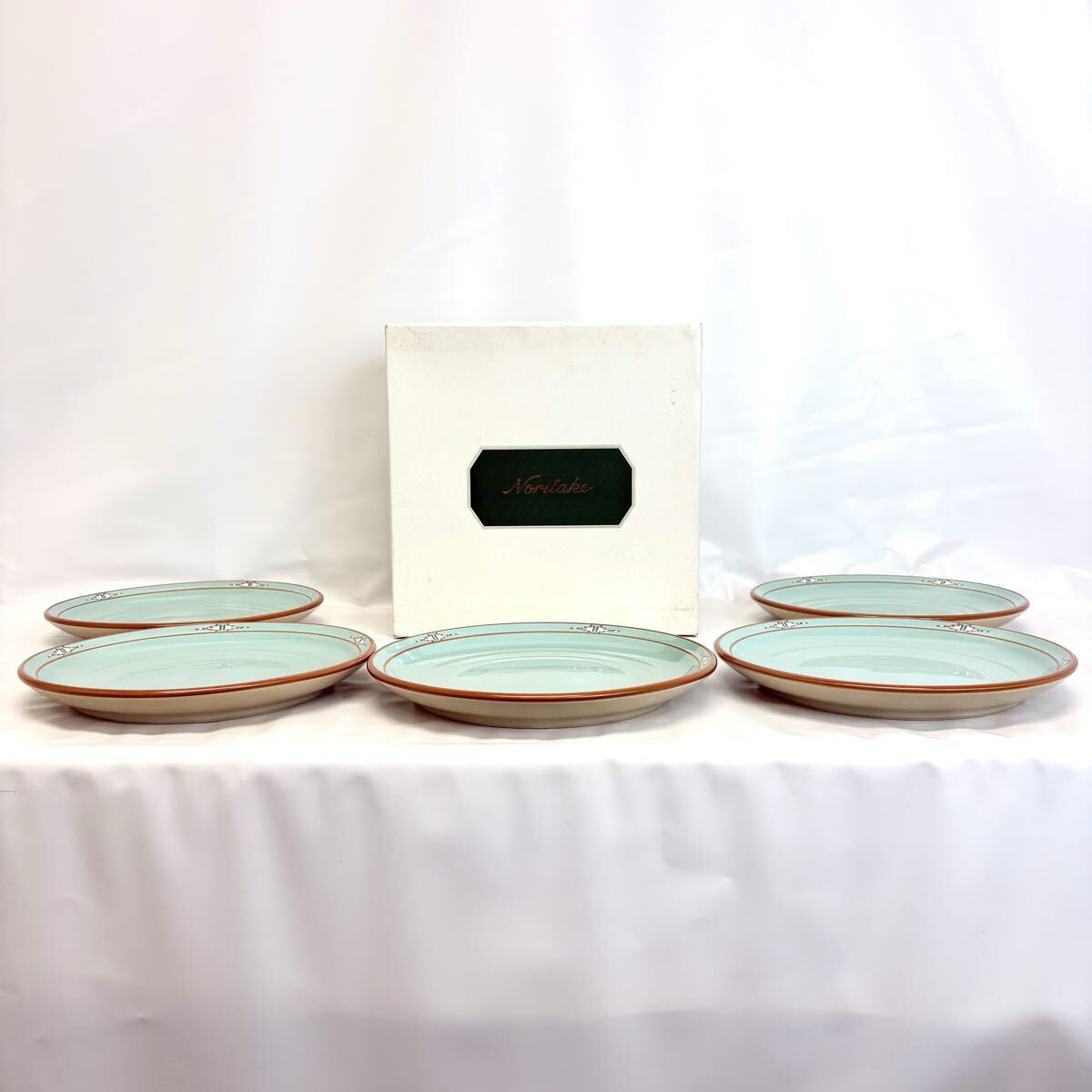 Noritake ノリタケ Boulder Ridge ボルダーリッジ シリーズ ストーンウェアプレート 5枚セット ターコイズブルー色 箱付き 未使用品 現状品