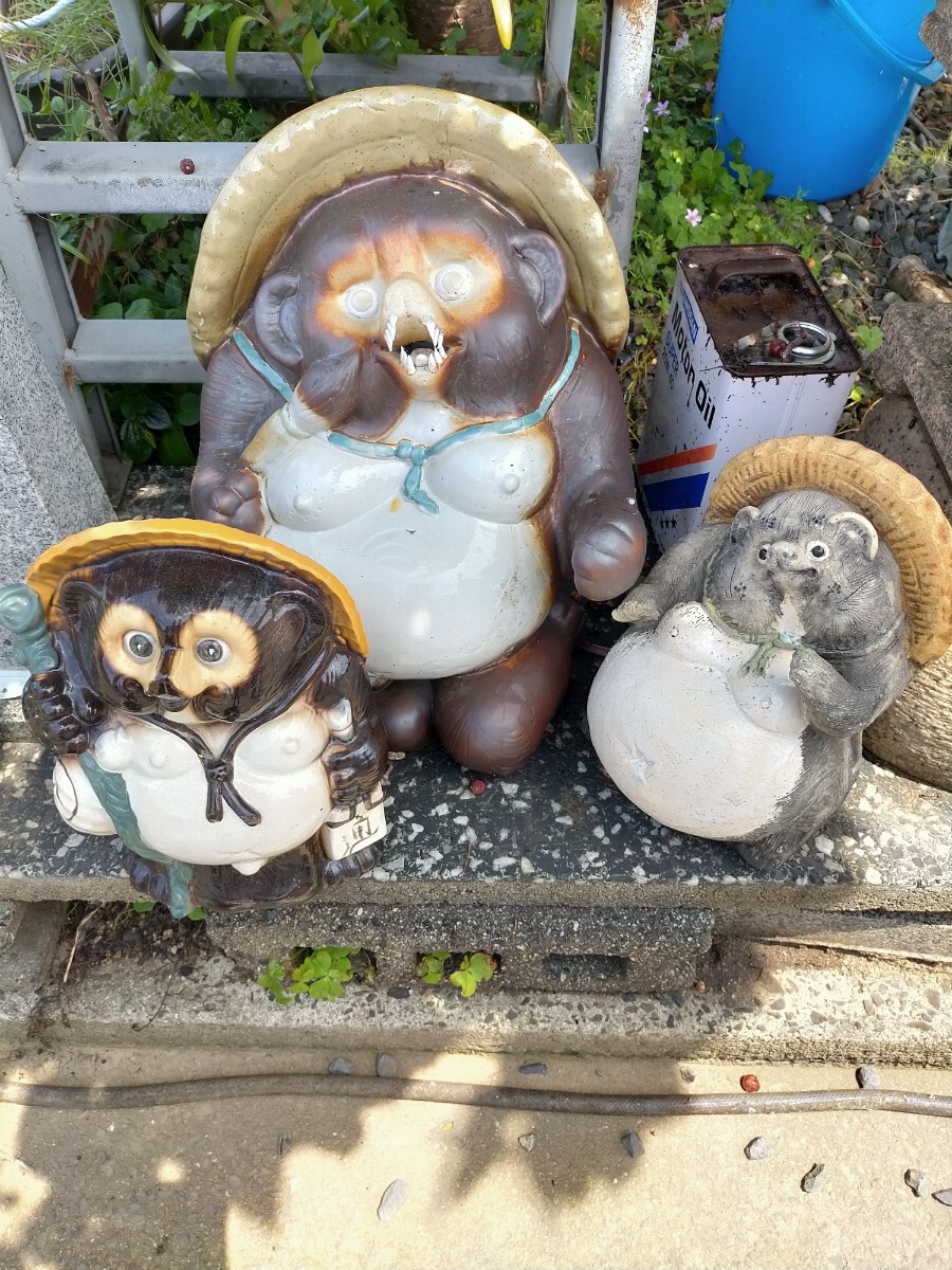 ● 信楽焼 狸 置物 縁起物 商売繁盛三体●