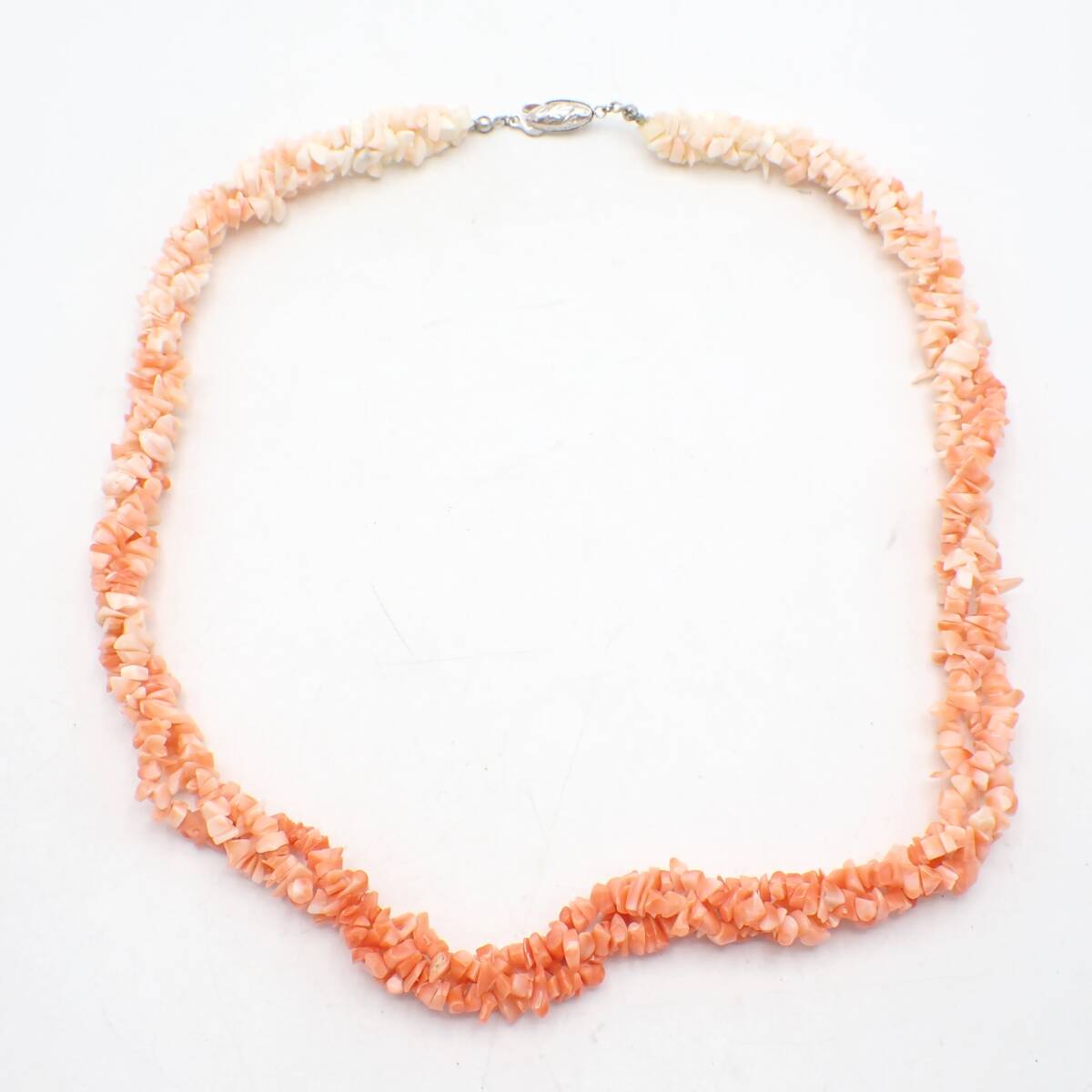 1円～☆珊瑚 サンゴ コーラルピンク ツイスト ネックレス シルバー刻印 アクセサリー ファッション小物/千0519-1000