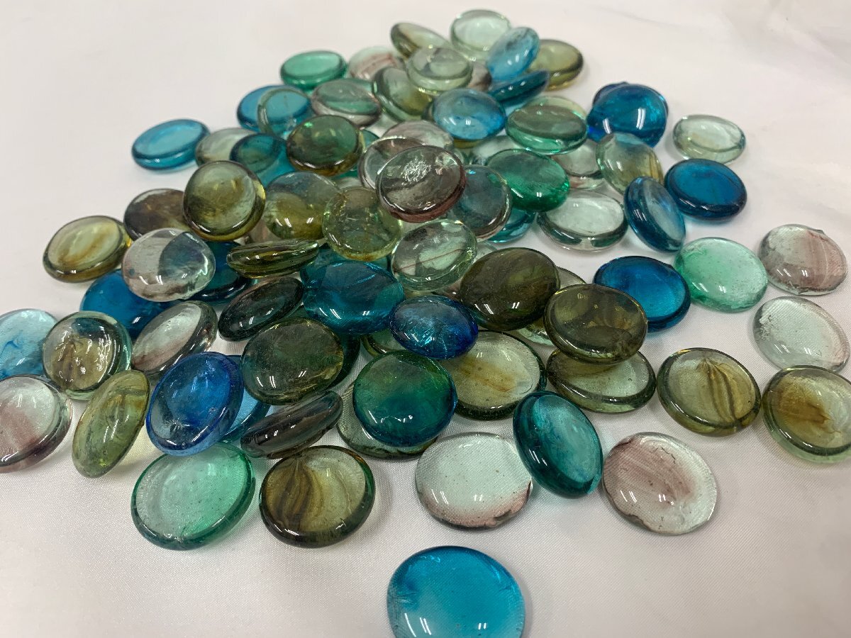 キングラム[12] フラットガラス ガラス玉 ビー玉 ブルー グリーン 25mm×9mm 88個まとめ 010＠G82　★送料無料★
