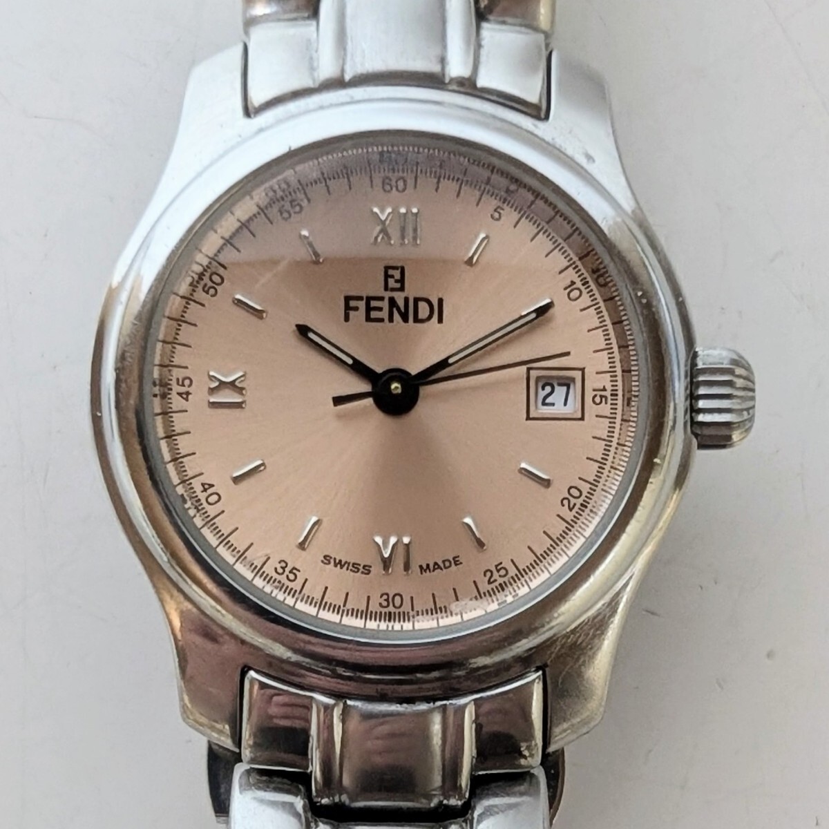 FENDI Orologi 210L フェンディ クオーツ オロロジ ピンク文字盤 デイト レディース腕時計 ドレスウォッチ 電池交換済み 稼働品