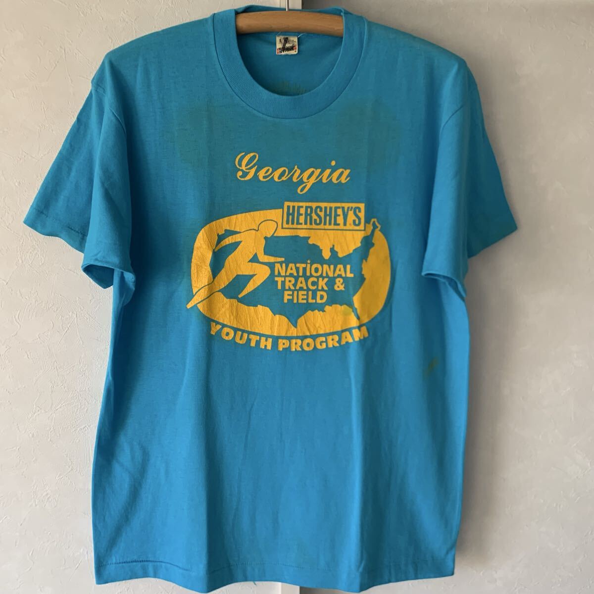 90’s/ビンテージ/HERSHEYs/ハーシズ/企業 Tシャツ/ロゴ/Tシャツ/古着/スクリーンスターズ/ターコイズ ブルー/シングルステッチ/アメリカ/