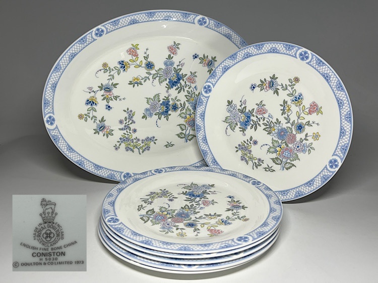 【瑞】ロイヤルドルトンRoyal Doulton　コニストン　オーバルディッシュ　＋　プレート６枚セット