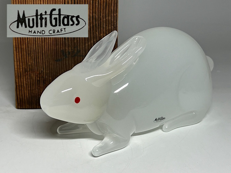 【瑞】マルティグラス Multi Glass　ガラス製　兎　置物　合わせ箱