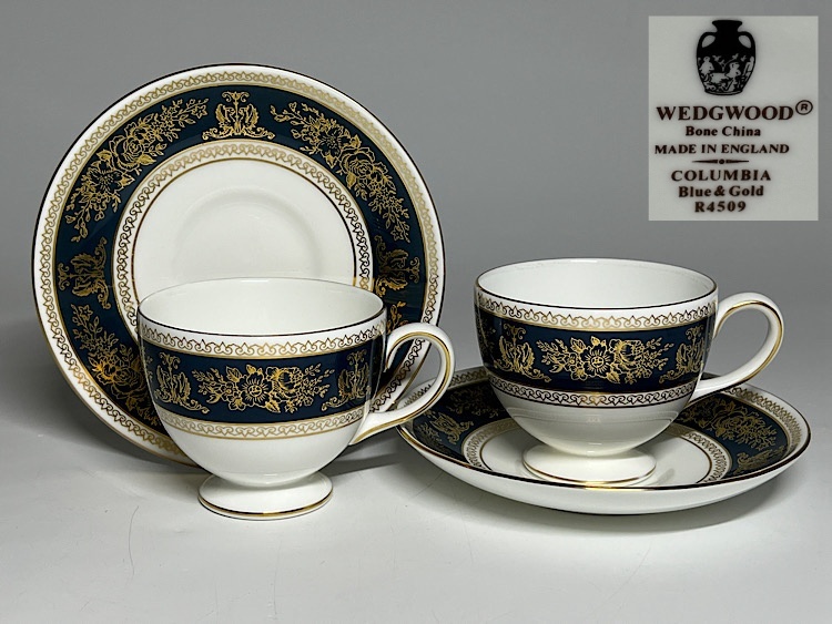 【瑞】ウェッジウッドWEDGWOOD　コロンビア　ブルー＆ゴールド　カップ＆ソーサー２客セット