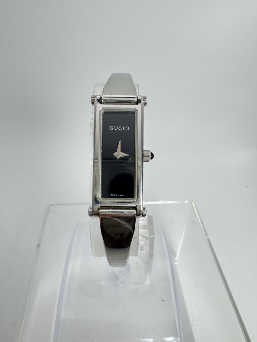 【美品】GUCCI グッチ 1500L バングルウォッチ レディース腕時計 ブラック文字盤 稼働品 スクエア クォーツ
