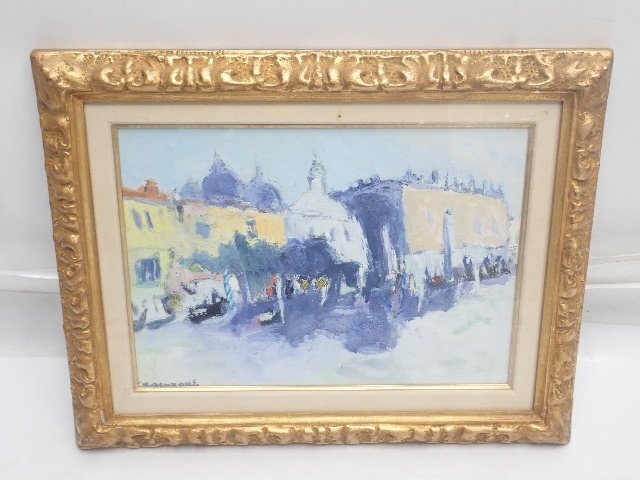 【真作】春日部洋『ヴェネツィア』油彩 8P 風景画 額装 油絵 サイン有 ¶ 75188-2