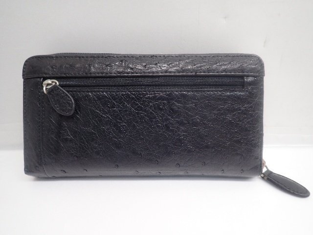 【美品】 オストリッチ ラウンドファスナー 長財布 ∩ 757DA-7