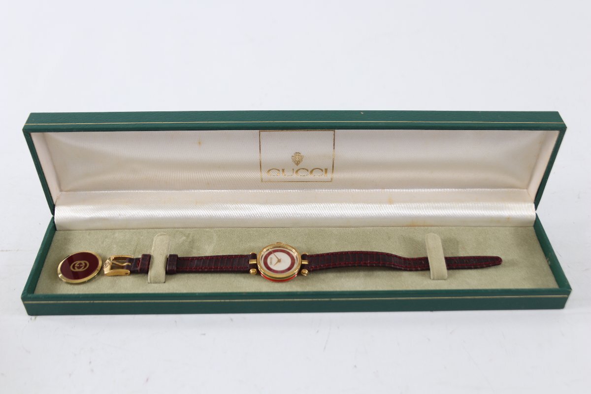 【ジャンク品】GUCCI グッチ シェリーライン クォーツ 腕時計 ラウンド 2針 ターボテスター反応〇 レディース 箱付き 5451-YN