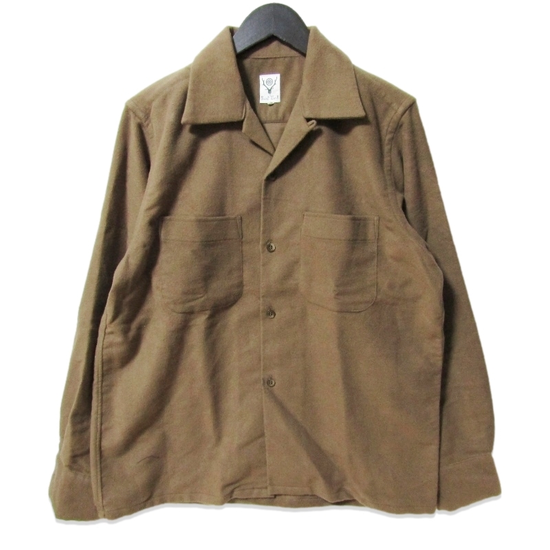 South2 West8 サウスツーウエストエイト 長袖シャツ NS770 One-up Shirt Cotton Moleskin オープンカラー カーキ S 27113573