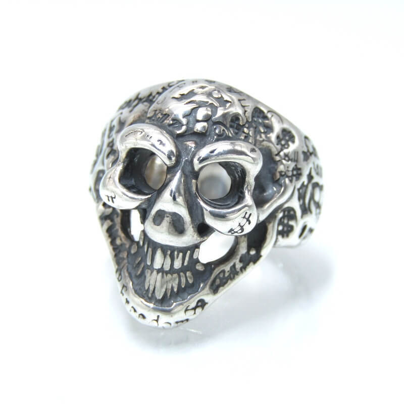 美品 BILL WALL LEATHER ビルウォールレザー リング GRAFFITI SMALL GOOD LUCK SKULL RING グラフィティ スモール 8号 28012681