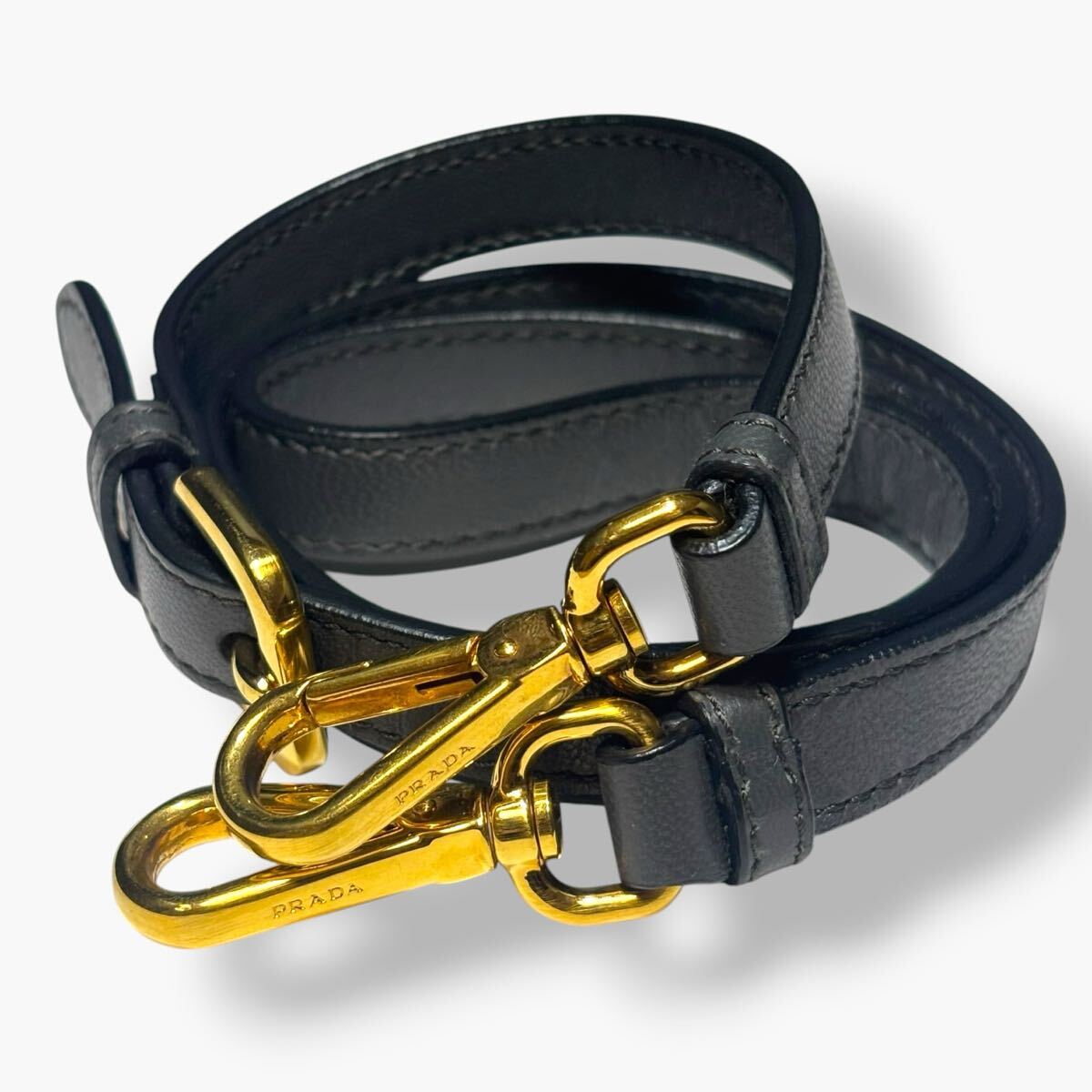 美品 PRADA プラダ レザー バッグ用 バック用 ショルダーストラップ 斜め掛け グレー系 ブラック ゴールド 灰色 黒色 金色 金具