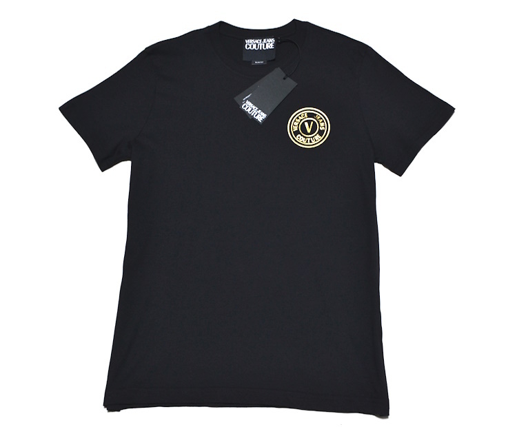 【新品】タグ付き 人気 Lサイズ VERSACE JEANS COUTURE ヴェルサーチ 高級ゴールドロゴ柄 半袖Tシャツ 大人のラグジュアリー 特価 9937