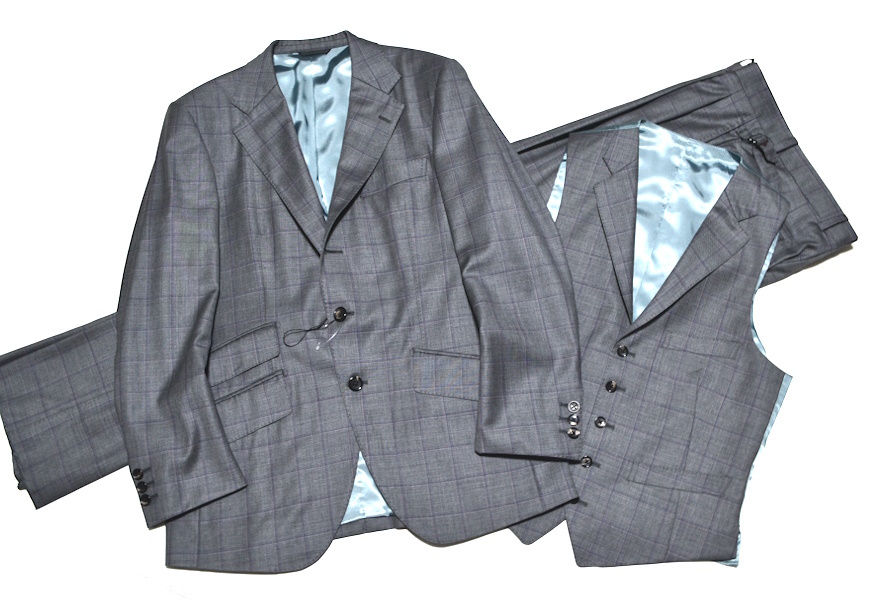 【新品】azabu tailor 麻布テーラー×「SCABAL」スキャバル Super140'S 最高級スリーピーススーツ 46A/82（A5 Mサイズ程度）サンプル 10258