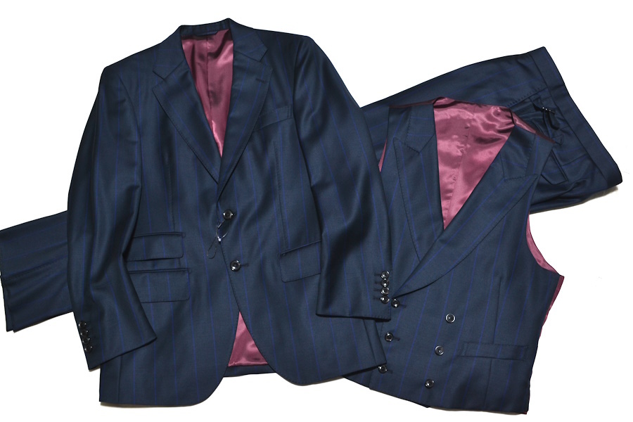 【新品】azabu tailor 麻布テーラー×仏ドーメル 高級スリーピーススーツ 46A/82（A5 Mサイズ程度）希少サンプル品 通年 ビジネスに 10252