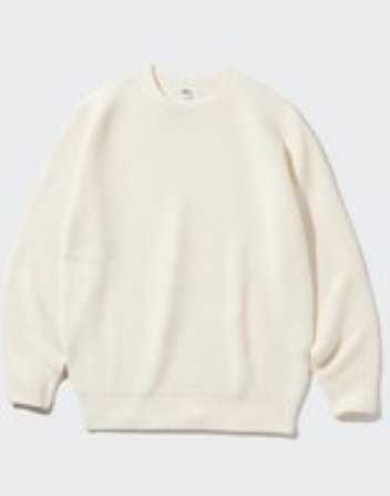 ⑤美品【 UNIQLO ユニクロ 】3Dクルーネックセーター ホールガーメント ミドルゲージニット 男女兼用 M オフホワイト