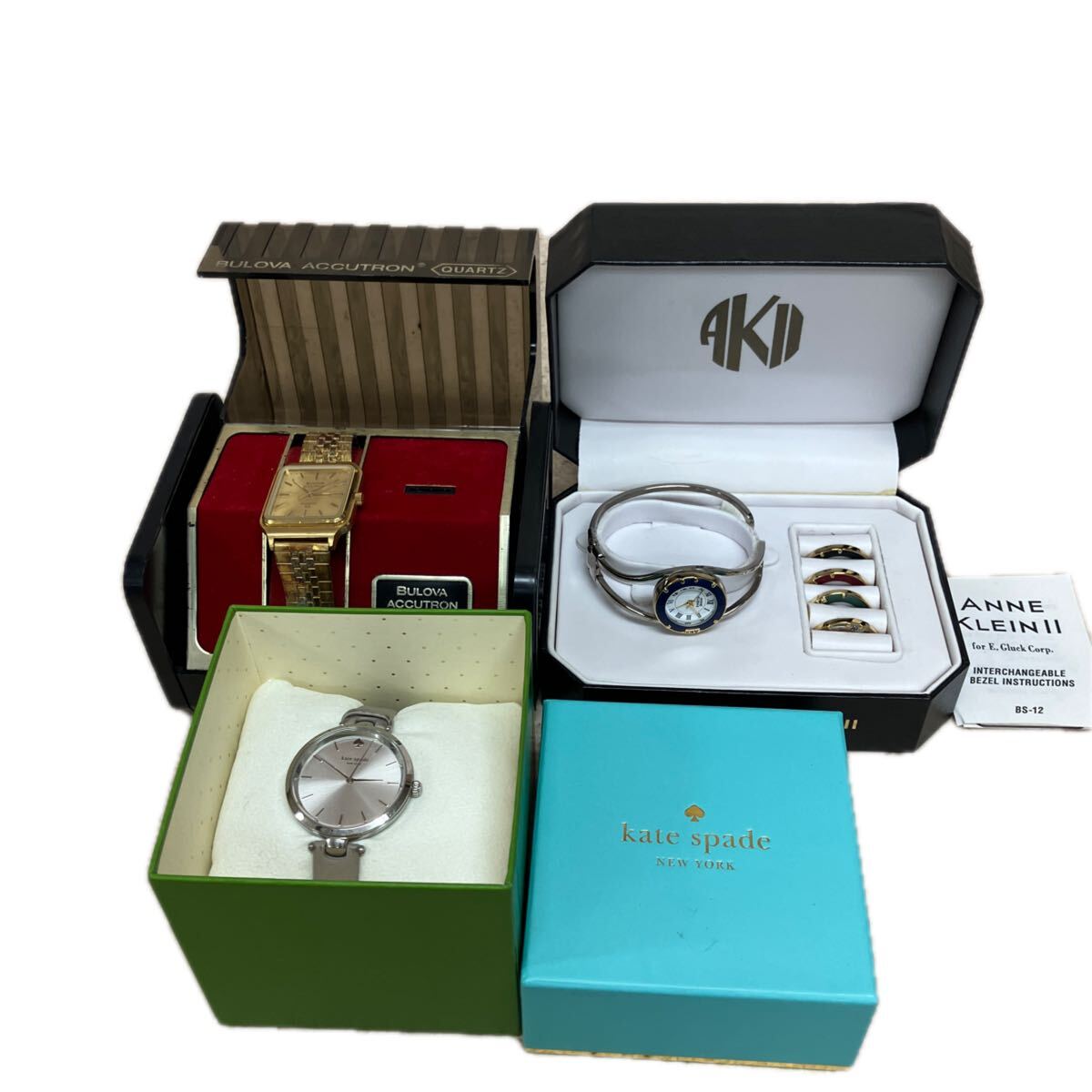 B1303 希少 正規品 レア ケース付 ブランド 腕時計 3点 まとめ BULOVA ACCUTRON kate spade ANNE KLEIN ゴールドカラー シルバーカラー 等 