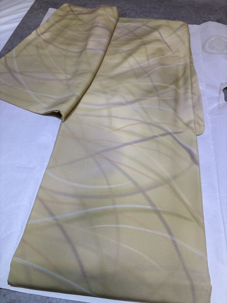 小紋　正絹　暈　露草　ベージュ　着物　和服　和装　リメイク　染め替え　ハンドメイド　生地　衣装　百貨店　高級