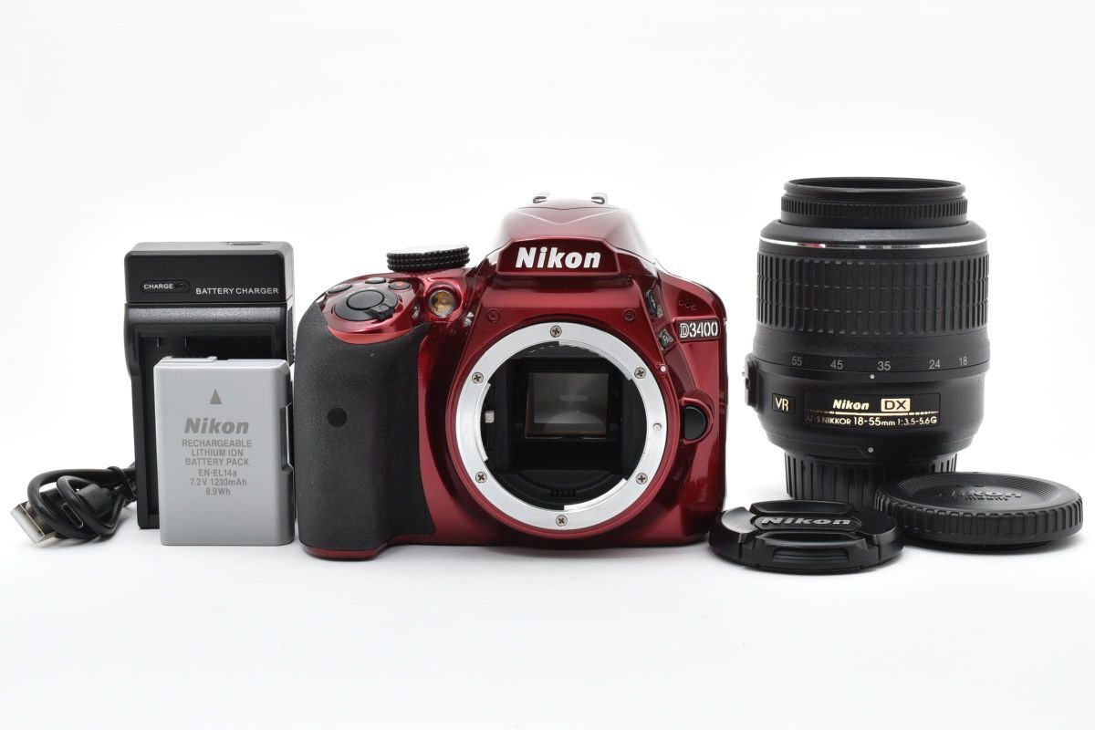 【大人気】 Nikon ニコン D3400 レンズキット レッド デジタル一眼カメラ #158-8