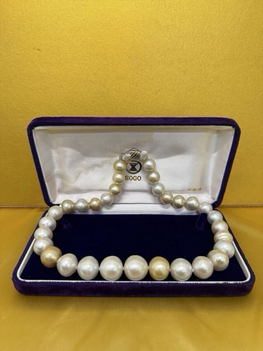 白蝶真珠 11.6-16.6mm パール ネックレス 南洋真珠 本真珠 pearl necklace 干渉色 45cm 119.79g