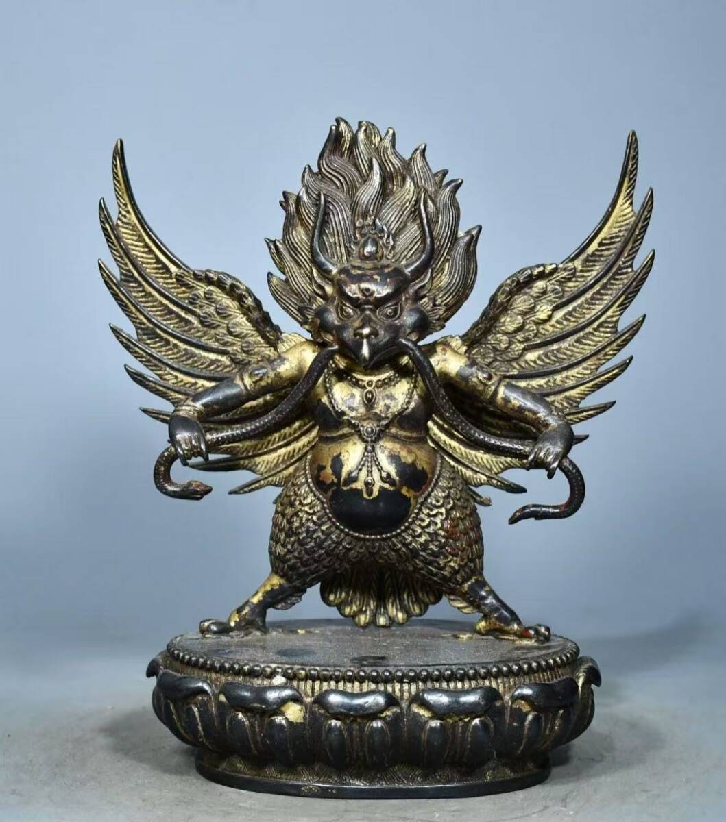 【中古文化* 伝統古工芸 迦楼羅鳥 護法神造像 本金残り良好 寺院仏具 稀少コレクション 時代物】